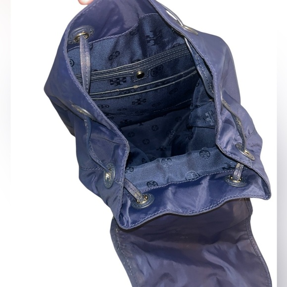 Tory Burch Slouchy Leather Trim Nylon Canvas Travel Backpack - Picture 5 of 8